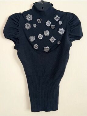 Antonio Marras Gray Embellished Medieval Heart Embroidered Wool Sweater Size 42